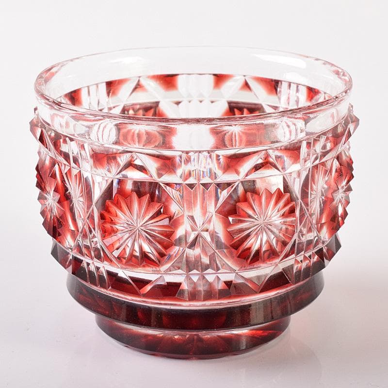 薩摩ガラス工芸作　島津薩摩切子　色被せガラス　切子猪口　共布共箱　D　R8099