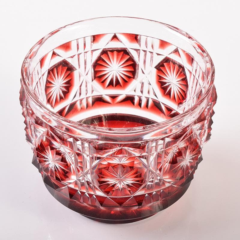 薩摩ガラス工芸作　島津薩摩切子　色被せガラス　切子猪口　共布共箱　D　R8099