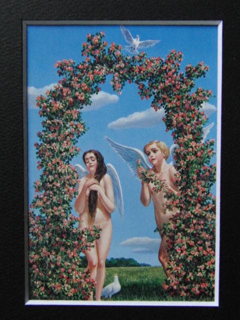 小松崎 邦雄、花の門、希少画集画、新品額装付