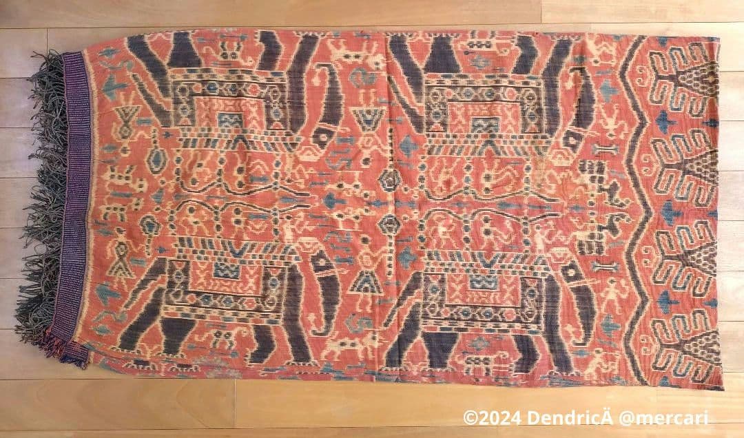 u*8様 ビンテージ　アジアン　オレンジ　フリンジラグ　象　エレファント　エスニ