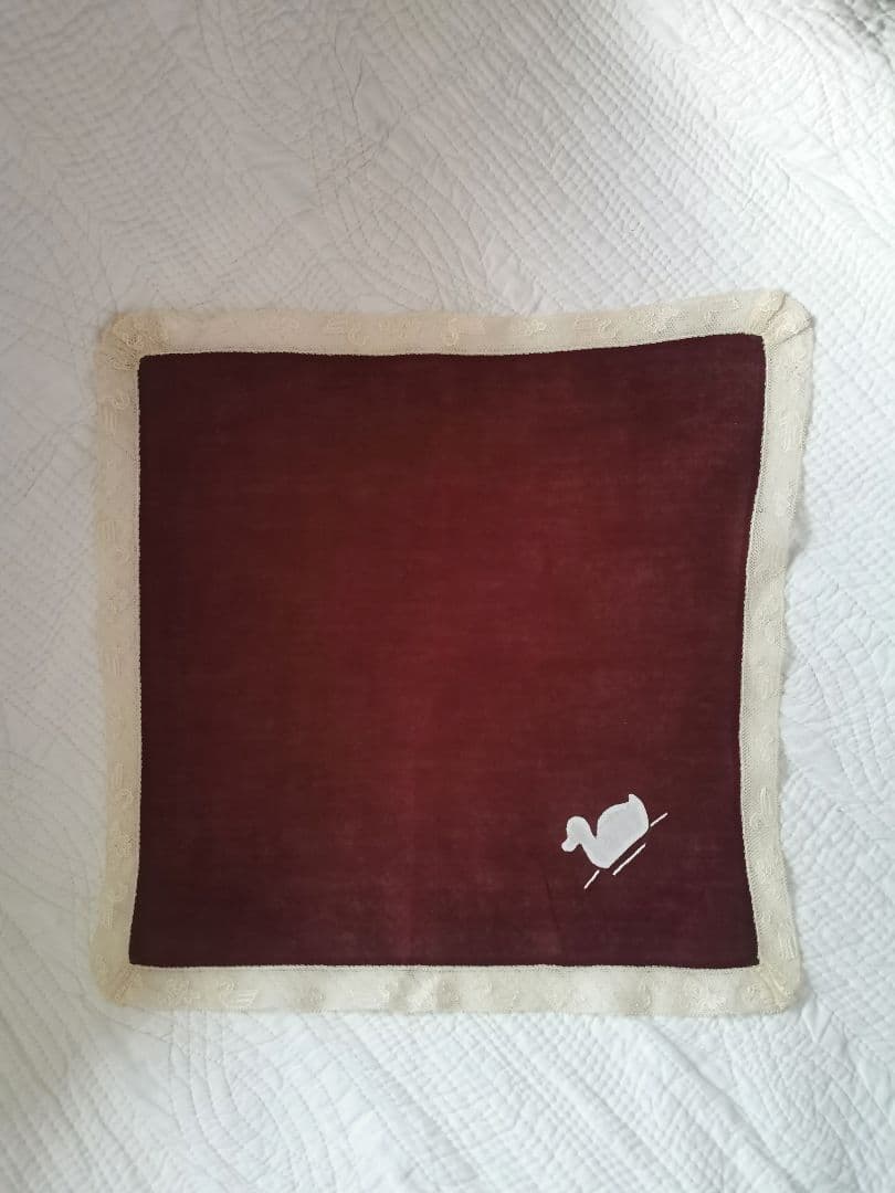 アンティーク 家鴨アップリケ刺繍 繊細な水鳥＆水草花アランソンレース クロス β