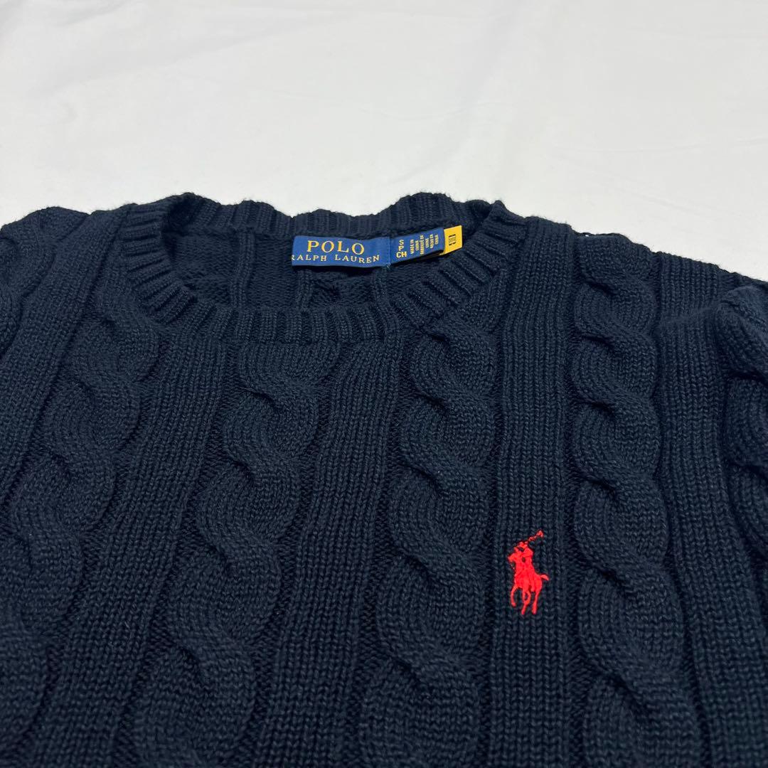 極美品✨ポロラルフローレン ケーブルニット コットン 濃紺 赤ポニー 現行 S