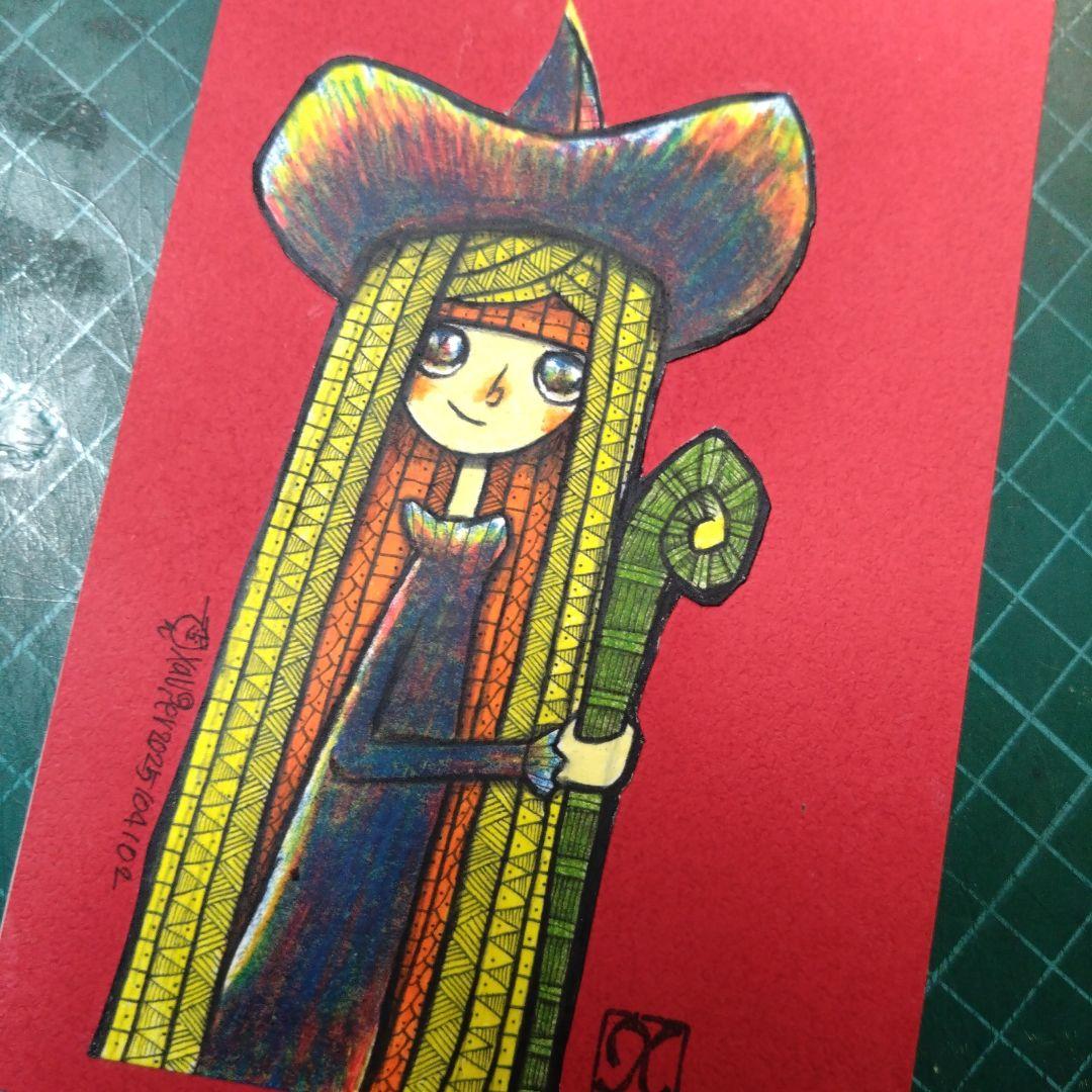 【ザビちゃん】【原画肉筆】魔女ちゃん&黒猫にゃん師匠(２枚組)