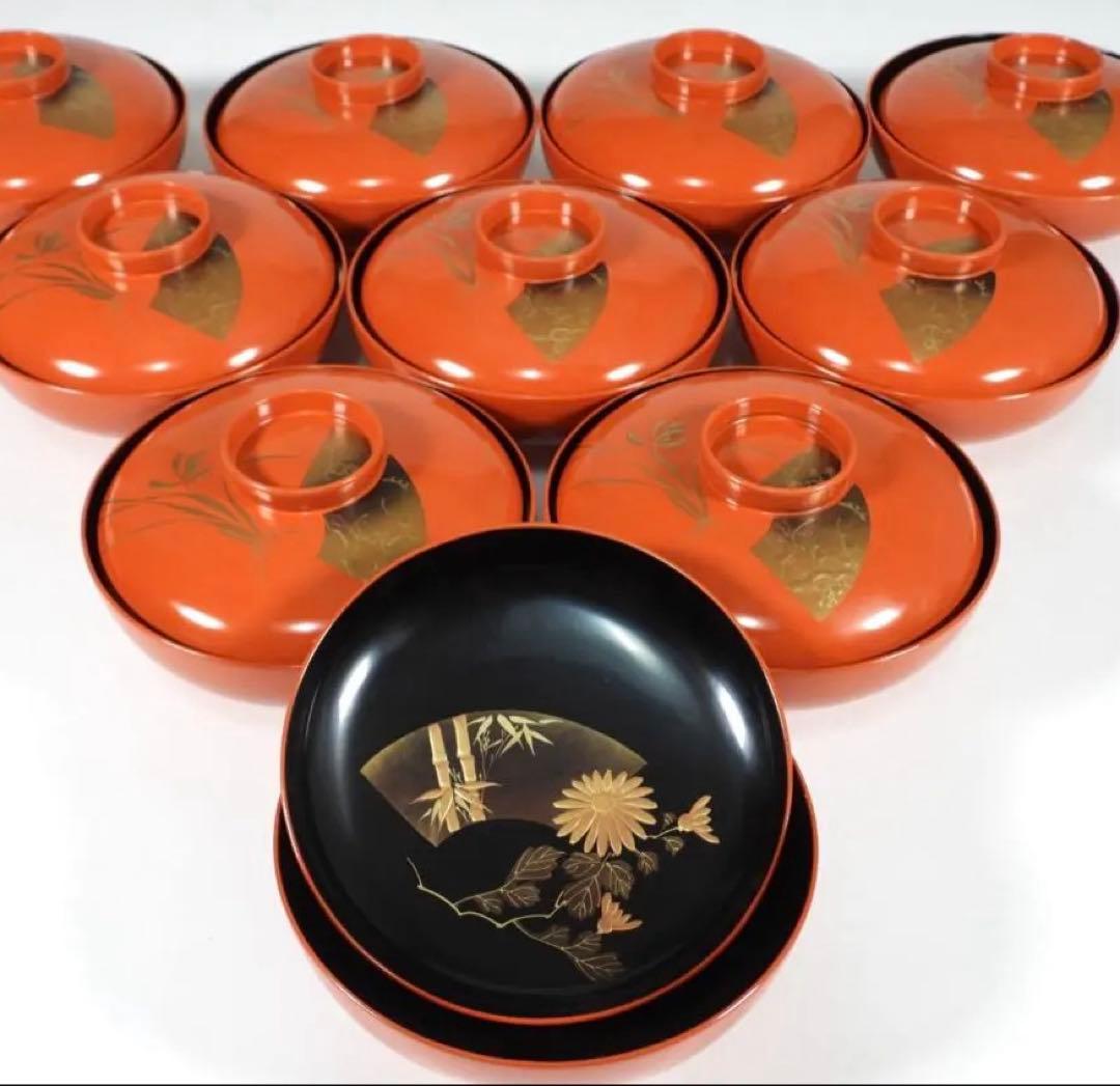 輪島塗 木製 金蒔絵 吸物椀 10客 蓋碗 漆芸 漆器
