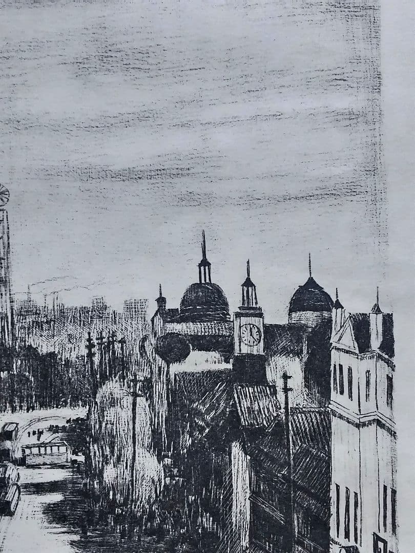 織田一磨 作品 「 東京風景 上野廣小路 」 ( 額なし、刷り本 )