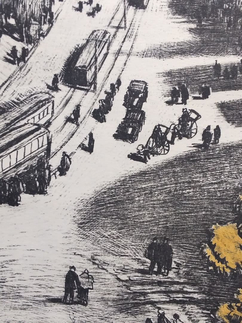 織田一磨 作品 「 東京風景 上野廣小路 」 ( 額なし、刷り本 )