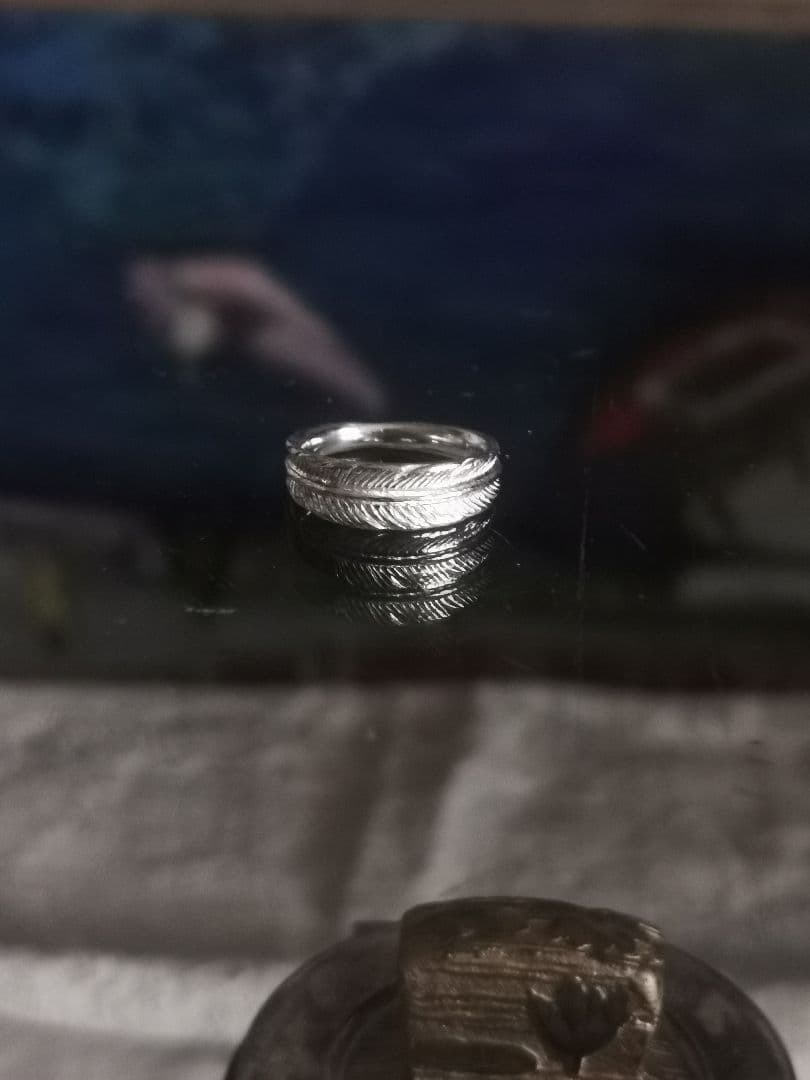 アガット K18WG フェザー 鷲羽 彫金細工ウェディングバンドリング 箱付き