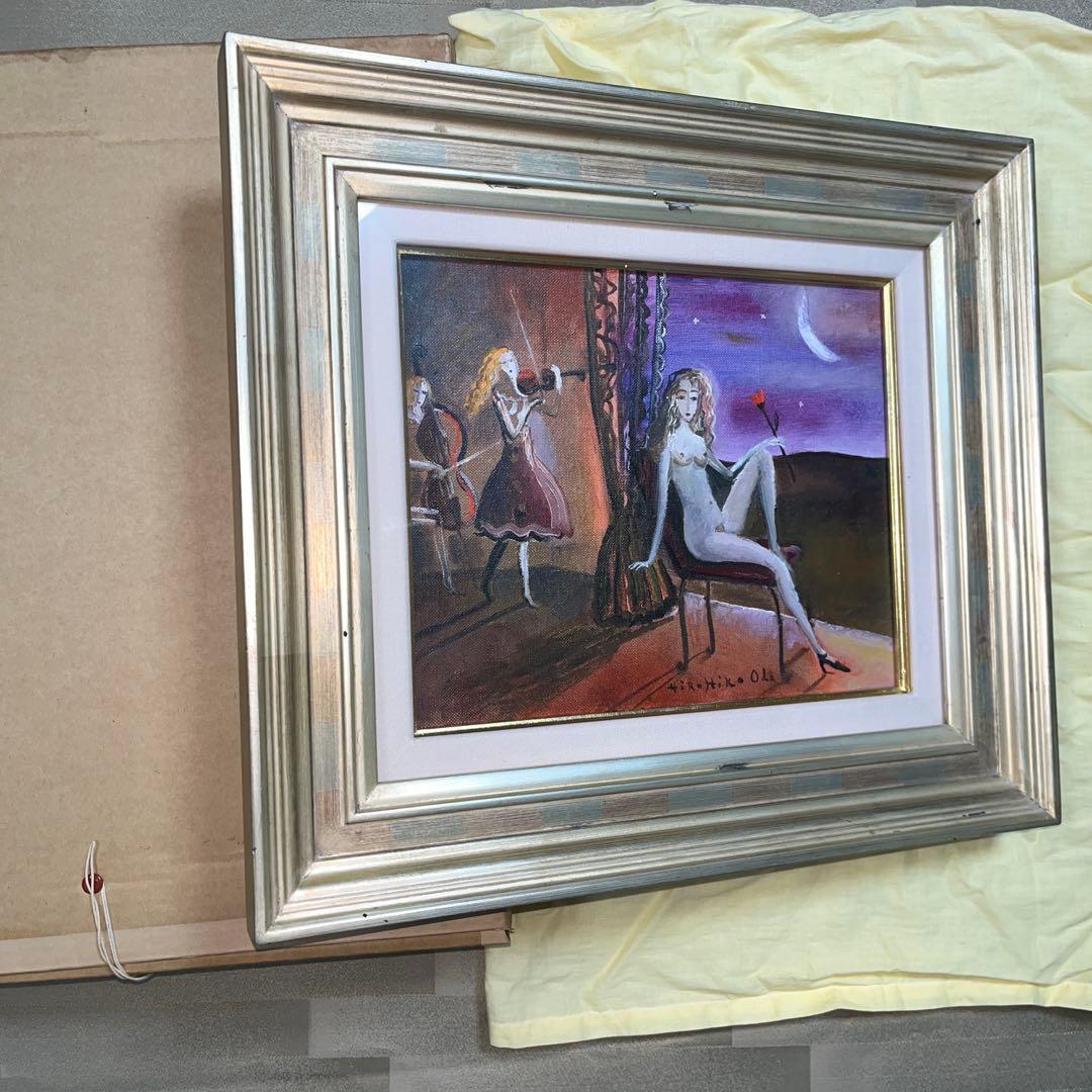 ⭕️油絵　二科会員　織田広比古　画題[月とバラ] F3号　東京銀座　日動画廊　油彩