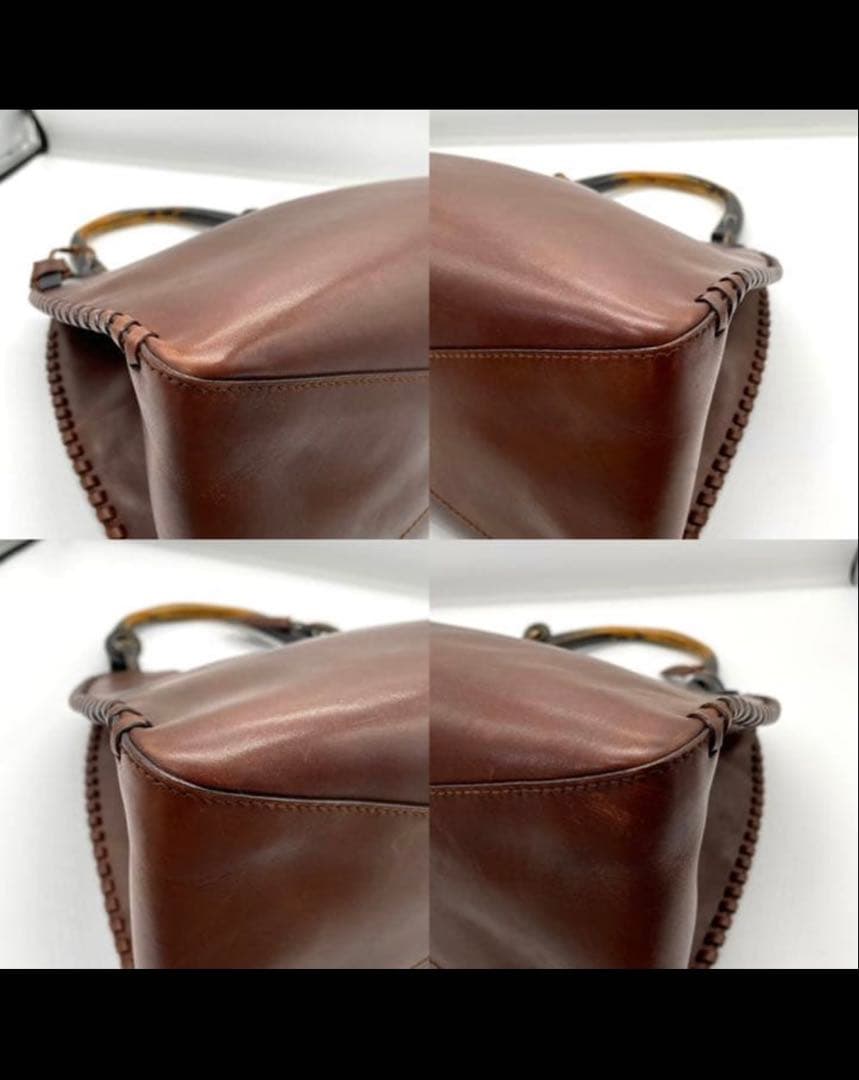 【美品✨】GUCCI ハンドバッグ　ウッドハンドル　チャーム　レザー　ブラウン