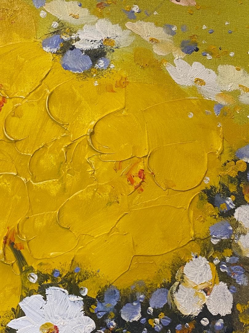 「真作」平山講平「黄色い花」静物画　油彩画　額装　サイン有り　F20号