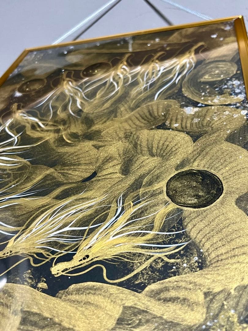 【九頭龍大権現】　開運　置物　龍神　アート　絵　一筆龍　ギベオン　イミラック隕石