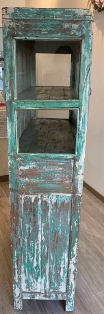アンティークキャビネット 希少カラー　グリーンペイント　年代物　ビンテージ家具