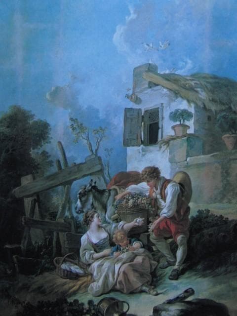 フランソワ ブーシェ、【少女にブドウを差し出す若者】、希少画集より