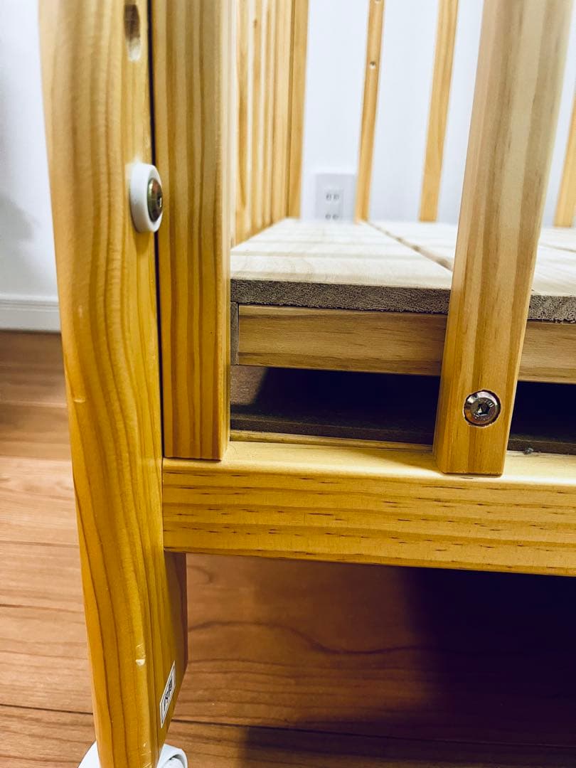 KATOJIベビーベッド(レギュラーサイズ　ナチュラル　ハイタイプ　収納あり)