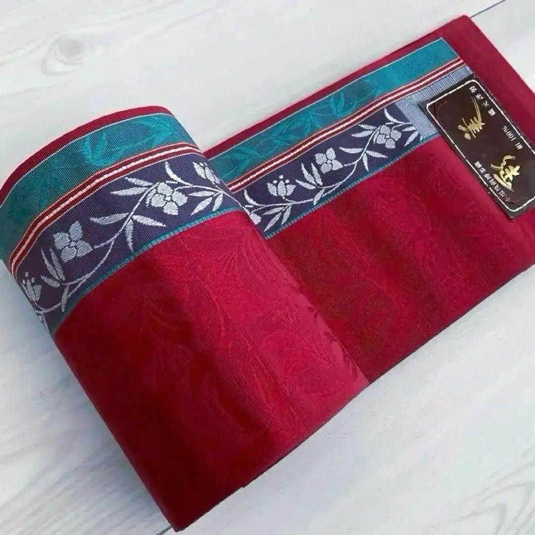 本場筑前博多織　半幅帯　花唐草模様の織り出No.77-22