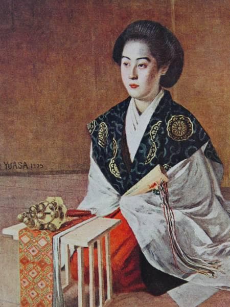 巫女、湯浅 一郎、美人画、希少画集の一部、新品額装付