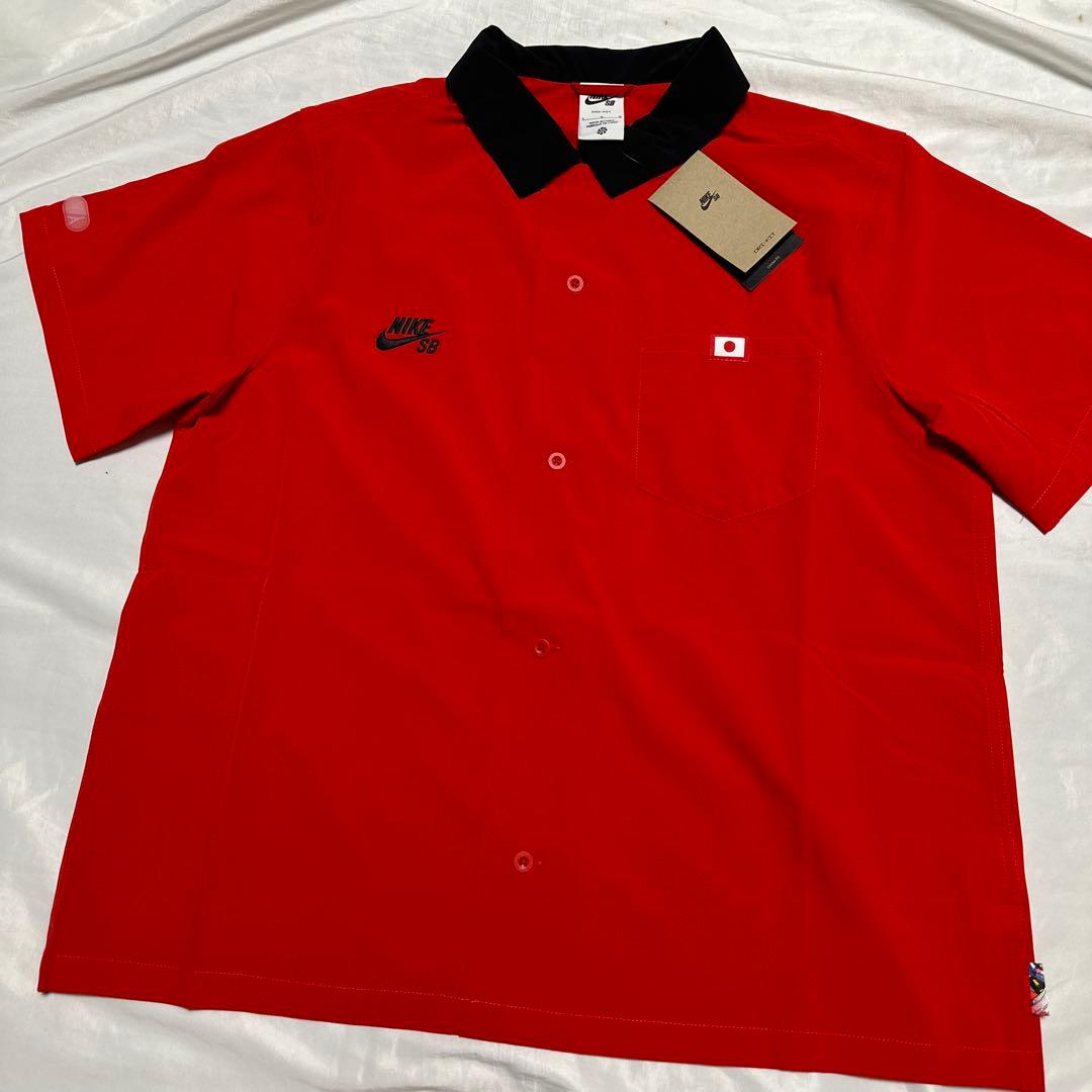 新品　NIKE SB ショートスリーブ ボウリングシャツ　レッド　鯉　L
