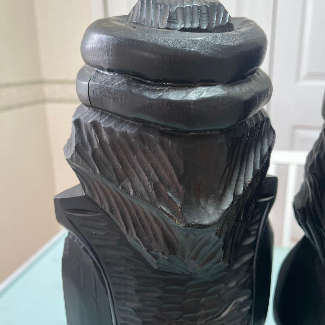 明工鳳雲作高級彫刻木彫刻夫婦2体セット