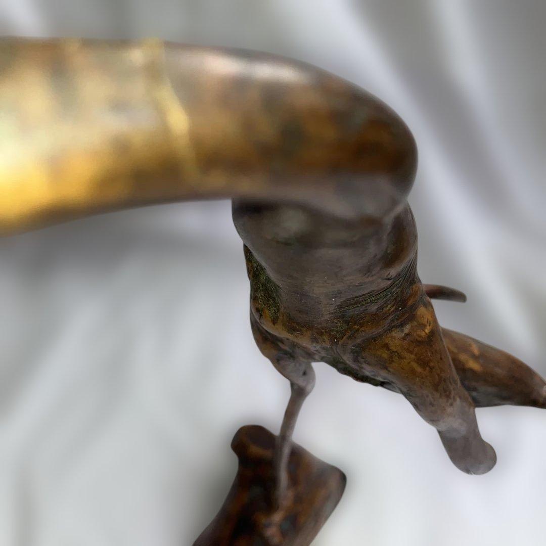 (467)アンティークな木製の鶴と亀さんの枝のアート