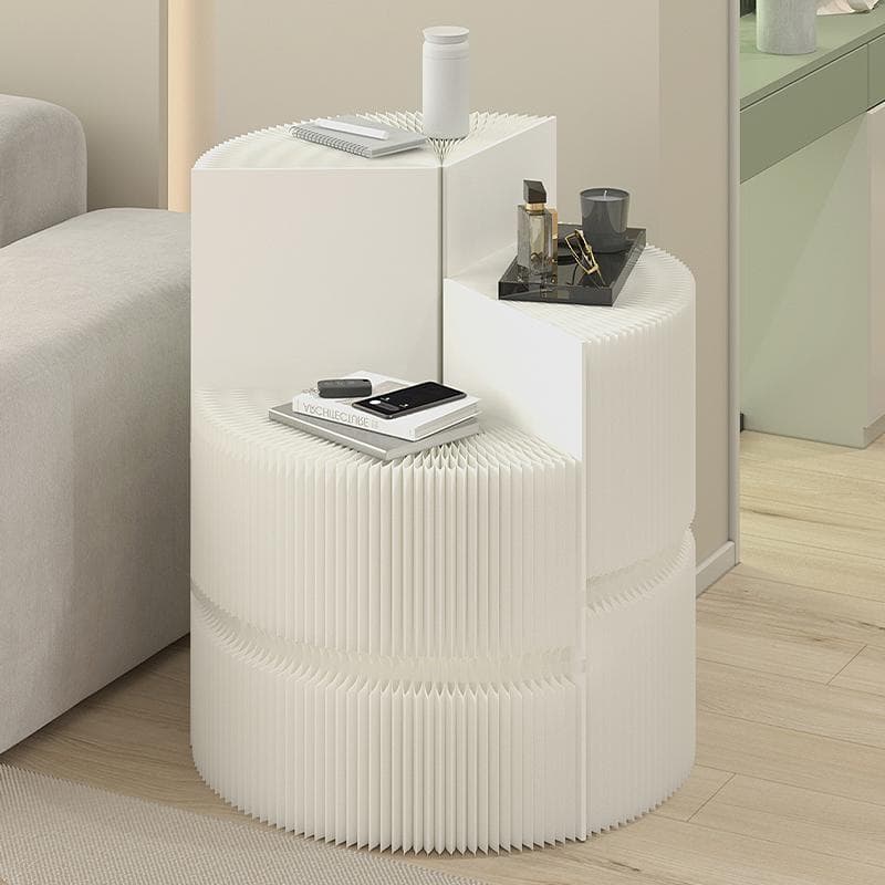 ホワイト階段円柱型ディスプレイ台 直径40cm高さ78㎝ 陳列台 組立不要展示会