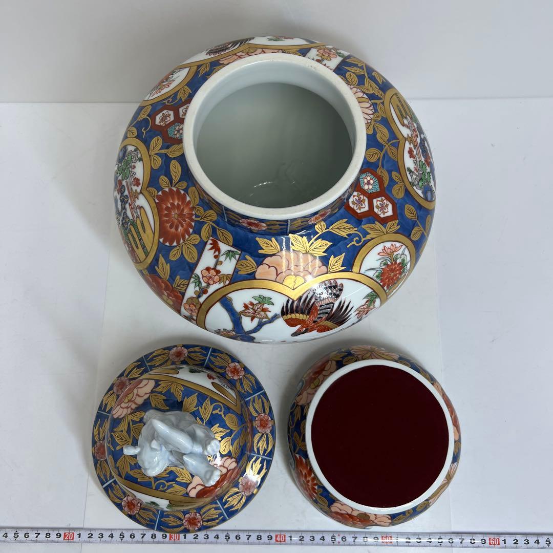 藤井朱明作　古伊万里風金彩風飾壷　共箱　高さ約46㎝　東Y8-0108②トコヒ