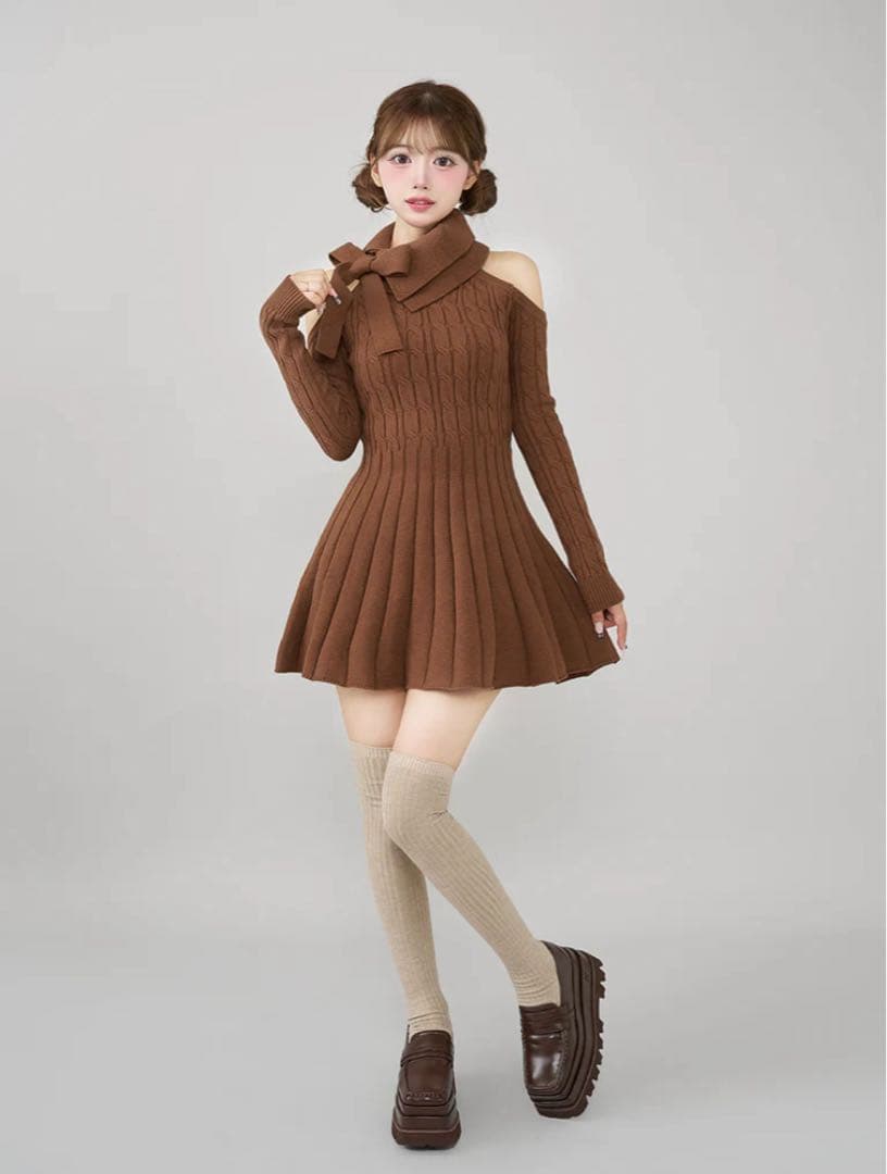Darich アメスリフレアニットミニワンピース ブラウン