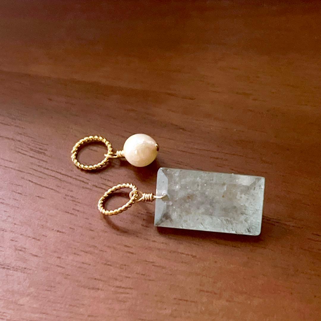 みなみ◆希少石✧シンデレラアクアマリンチャーム&あこや真珠チャーム