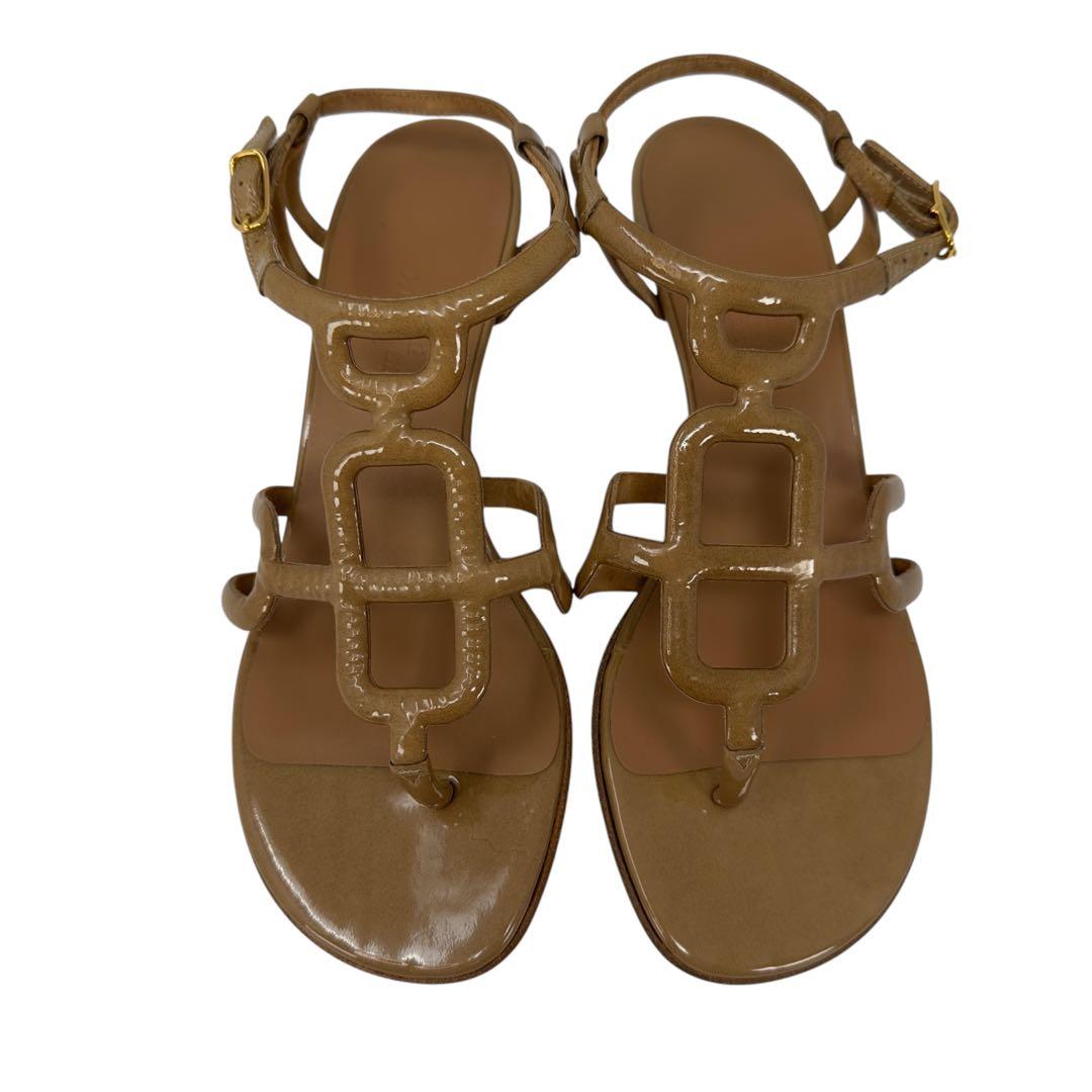 エルメス レザー×パテント 35 サンダル　BEG