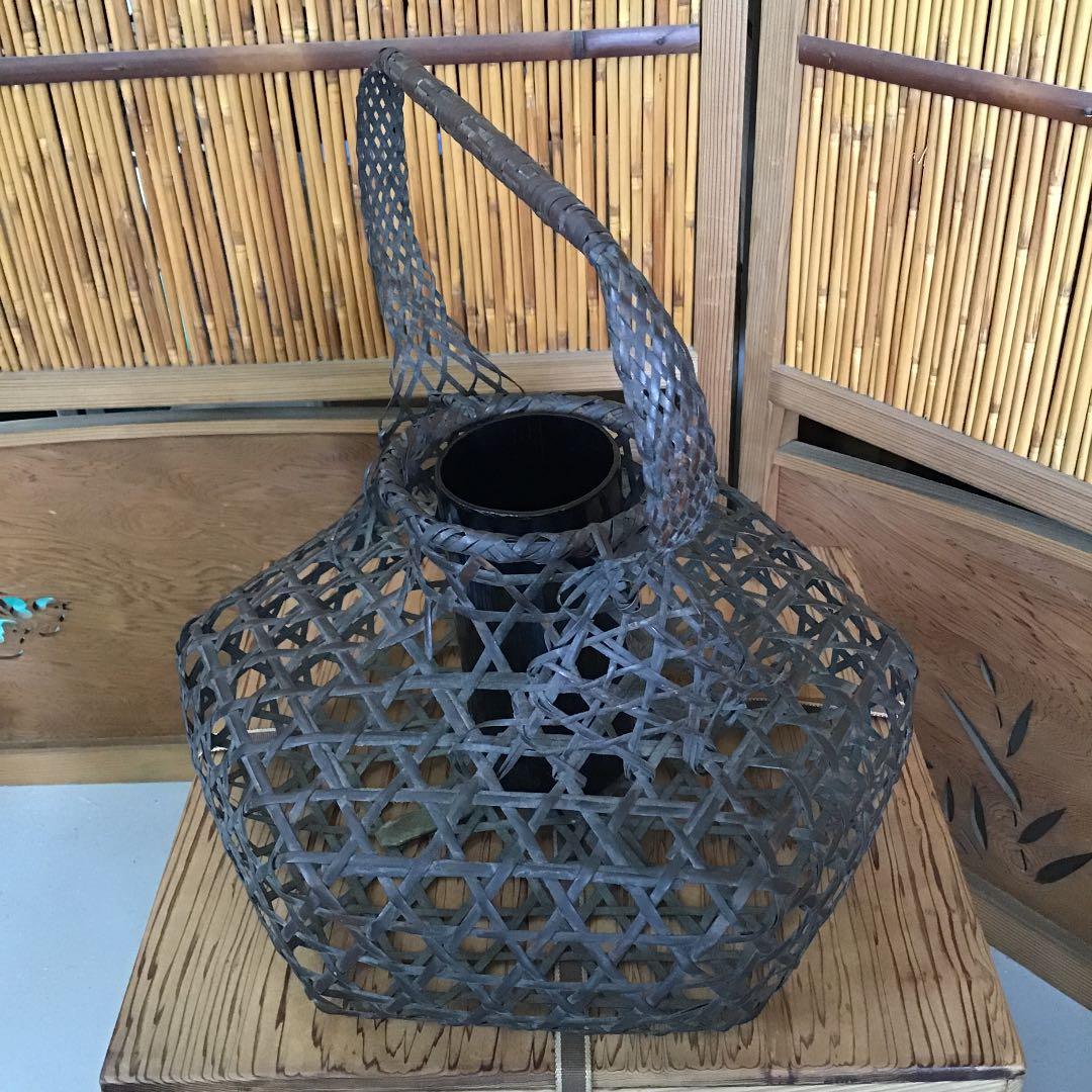 骨董品 華道道具 花噐 竹花入 樂只好 共箱 S16KH