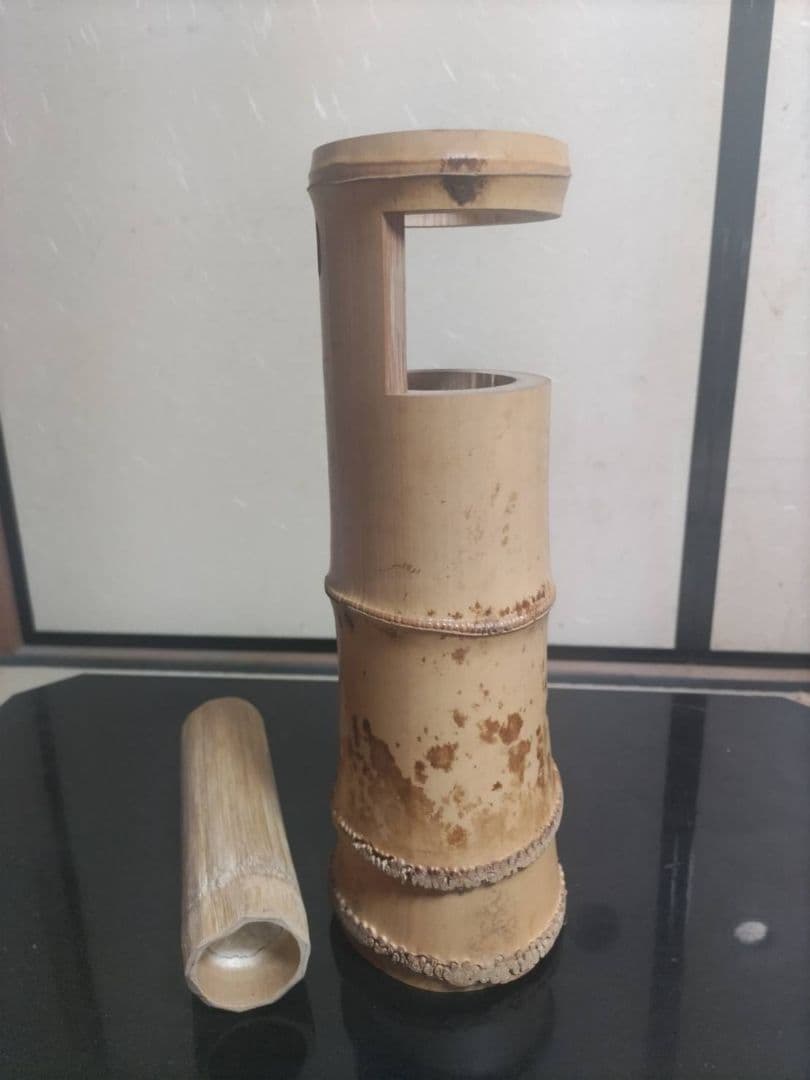 値下げしました！　十四世淡々斎　宗室　花押 黒田正玄作 竹一重花入 銘「菱雲」