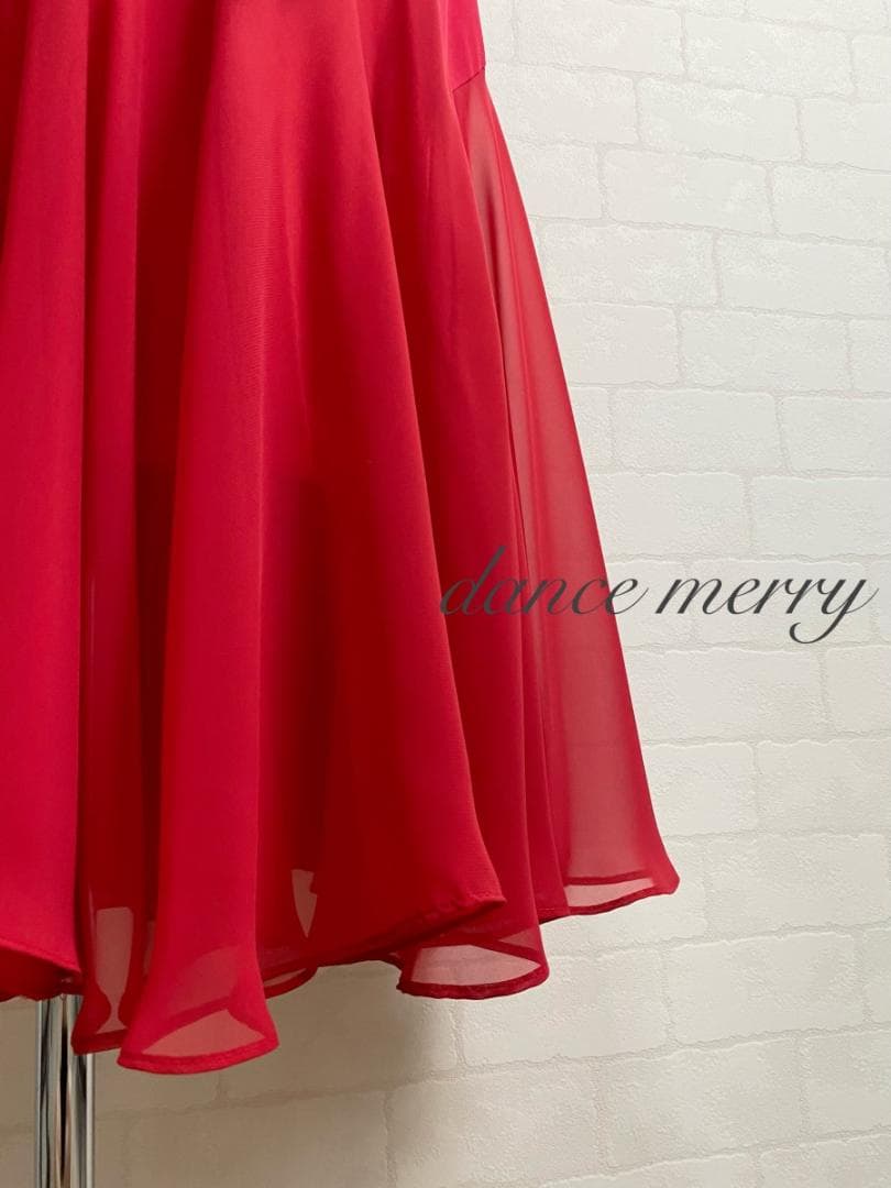 新品　社交ダンス　ミディアム丈　赤　ワルツ　レッスン　シフォン　4597