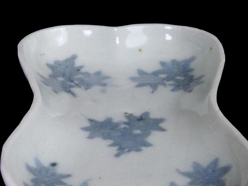 古伊万里　コンニャク印判　紅葉の図　糸巻形変形皿　江戸期　B008AS-CXe