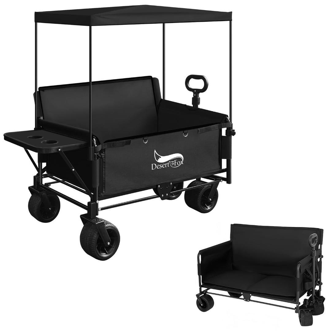 キャリーワゴン キャリーカート 10CM極太タイヤ・ブレーキ付】日よけテント付き