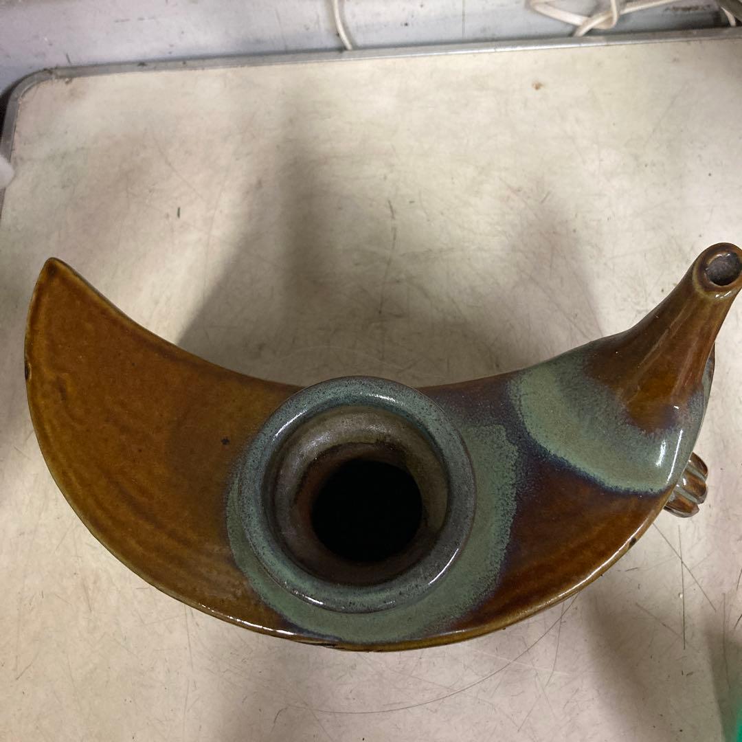 沖縄　大きな抱瓶　金城　宮城須美子　やちむん　壷屋焼　魚紋　花器　花入　飾り物