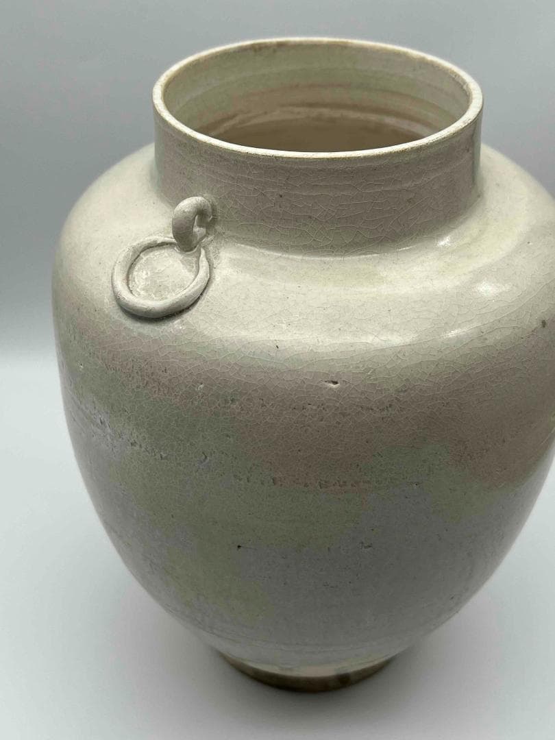 宋時代 白磁 定窯双環耳広口壺 水丞 宋磁 【旧家蔵出し】　名品(B-32)