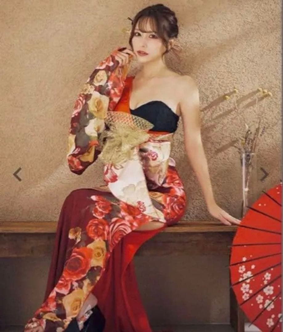 花魁ワンショルダーセクシ 一和装花魁［3点セット］（着物ドレス/帯2種）