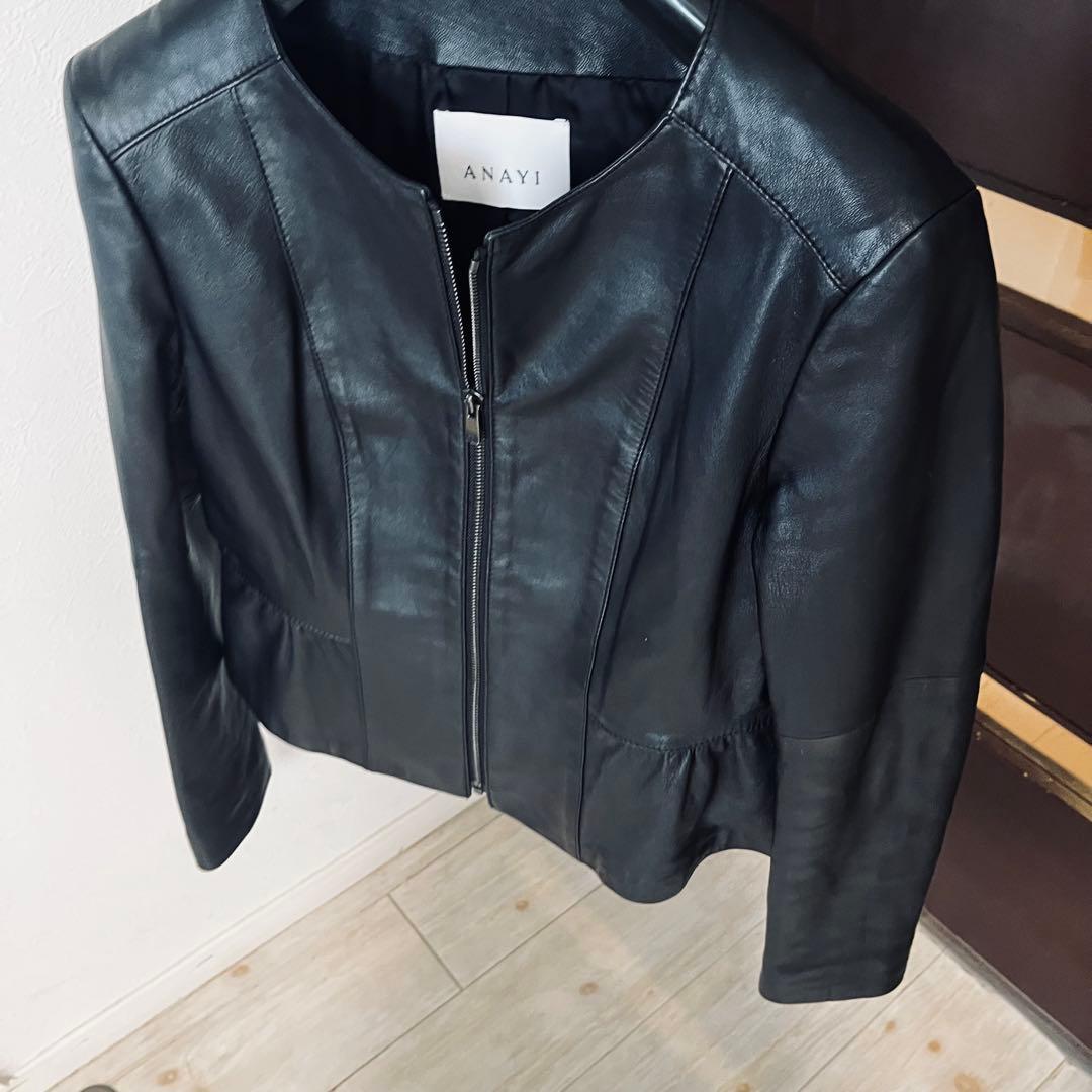 新品☆ ANAYI ラムレザー ぺプラムジャケット/セオリー、23区、ロペ