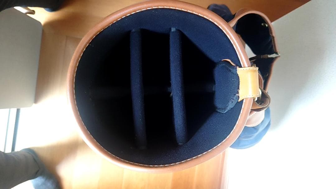 考栄舎　ツイルナイロン製キャディバッグ　ネイビー/キャメル