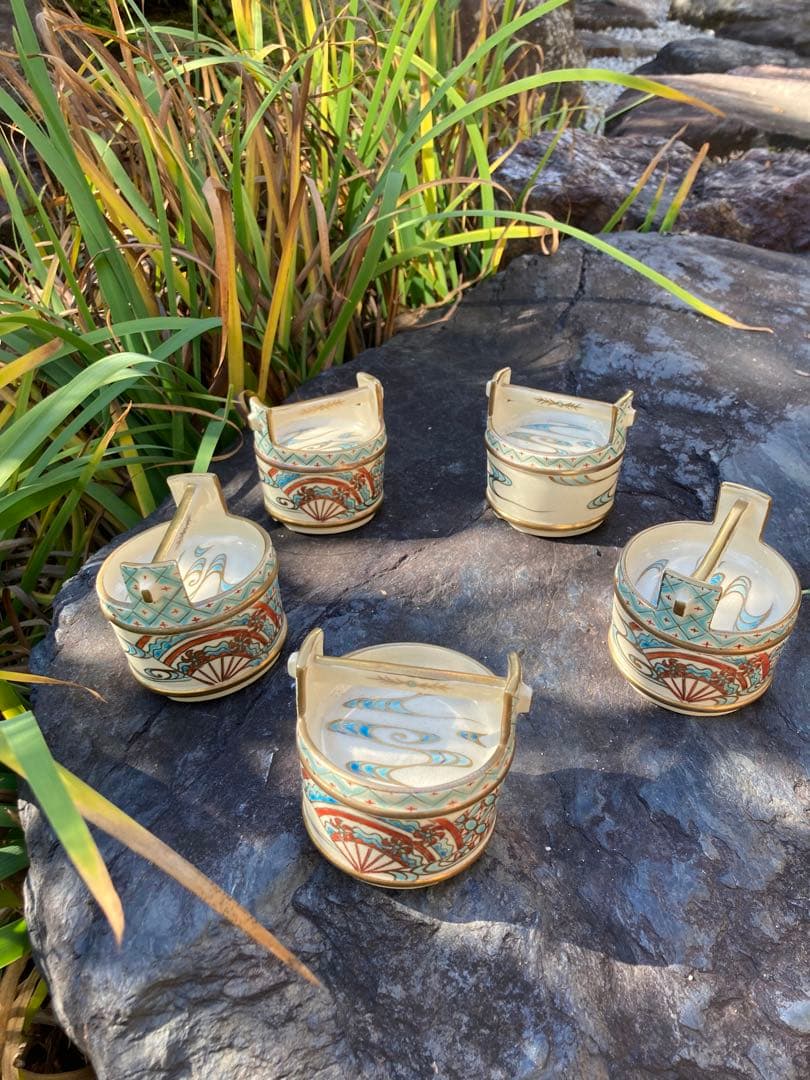 京都　アンティーク　素敵なやきもの　陶器　持ち手付き　小鉢5個セット