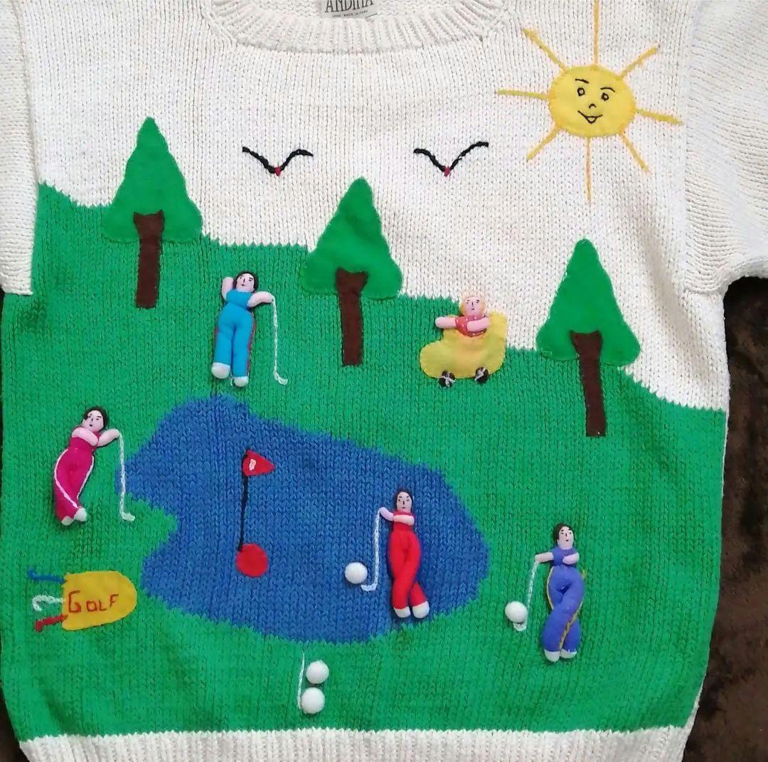 綿100%　半袖セーター　アップリケ、刺繍付き　GOLF　ゴルフ