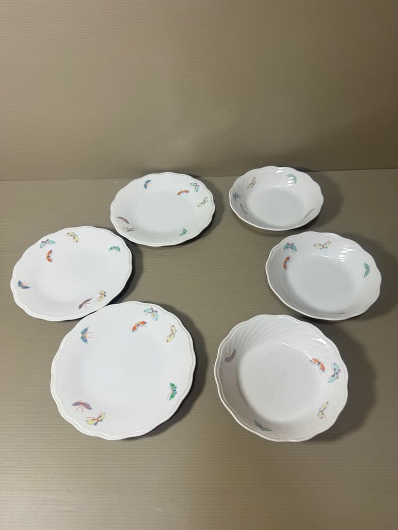 2143 深川製磁　蝶文　皿3客　鉢3客