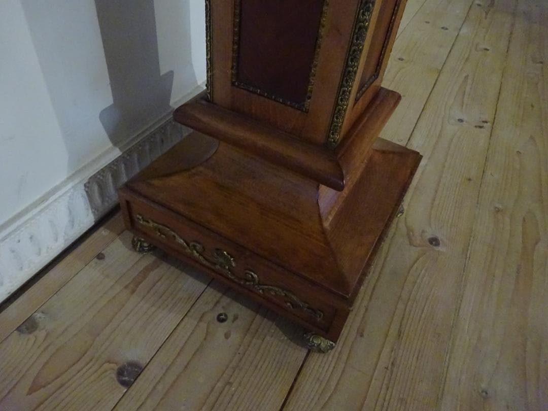 スペイン製　花台　時計台　飾り台　アンティーク　大理石天板　真鍮装飾