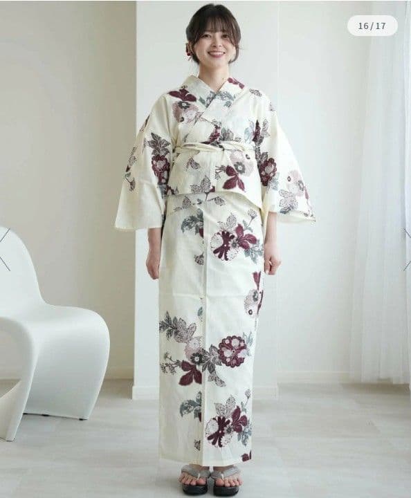 ネイビー 花柄 浴衣 帯付 セパレート 二部式浴衣3点セット