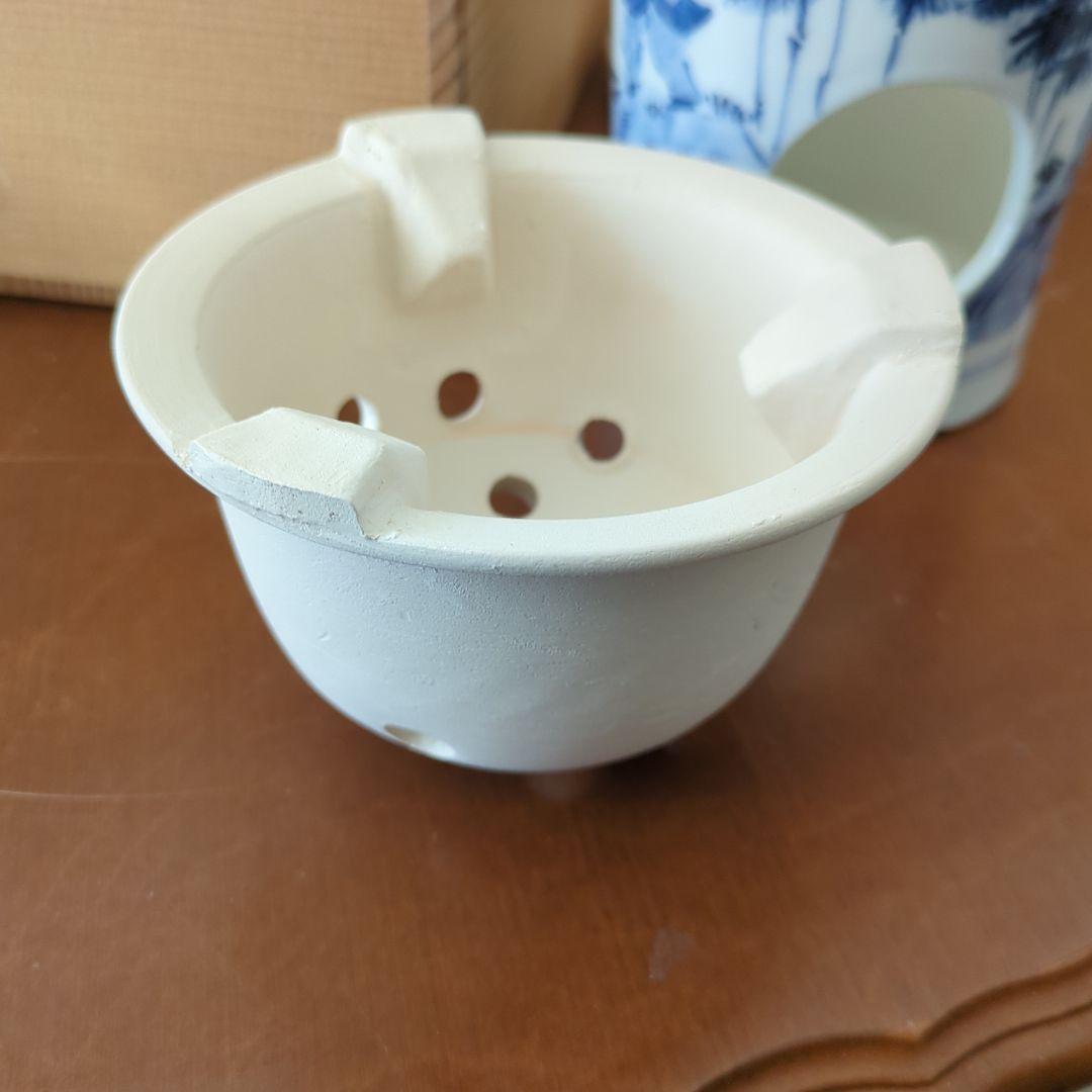涼炉　煎茶道具　染付　竹　茶道具　煎茶道具　白鳳造　木箱　炉