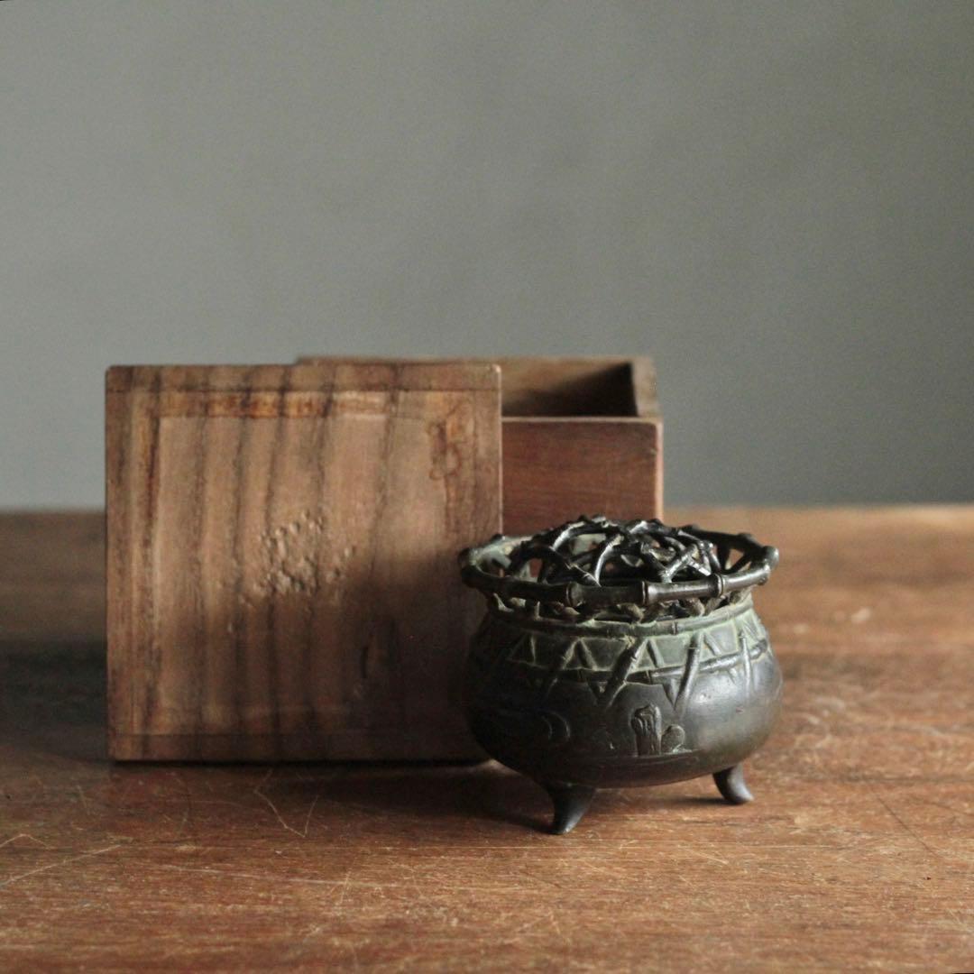 緑青のある 古銅 三足 香炉 古美術 古道具 アンティーク