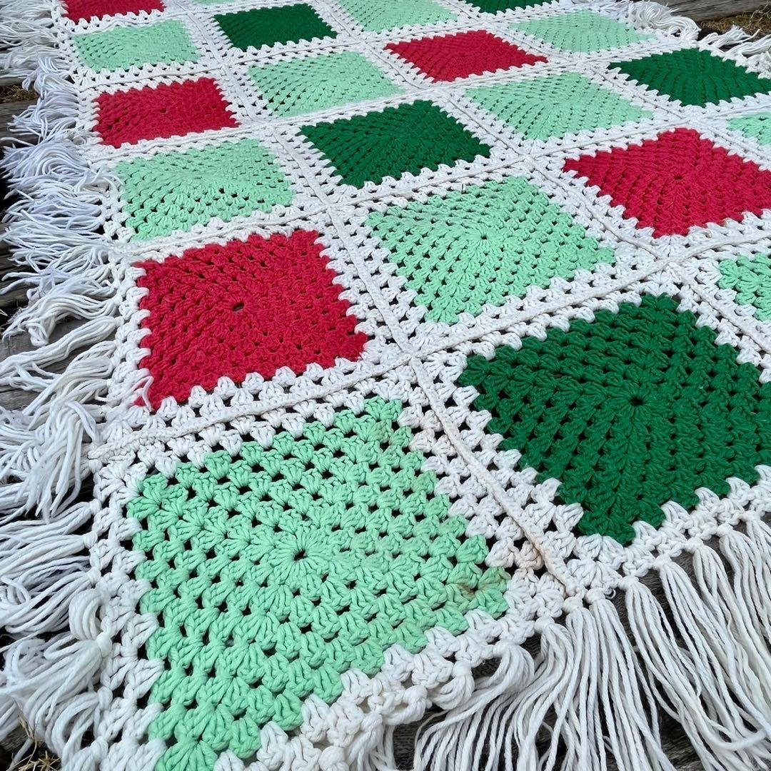 【USA vintage】グラニーブランケット　スクエモチーフ　アメリカ