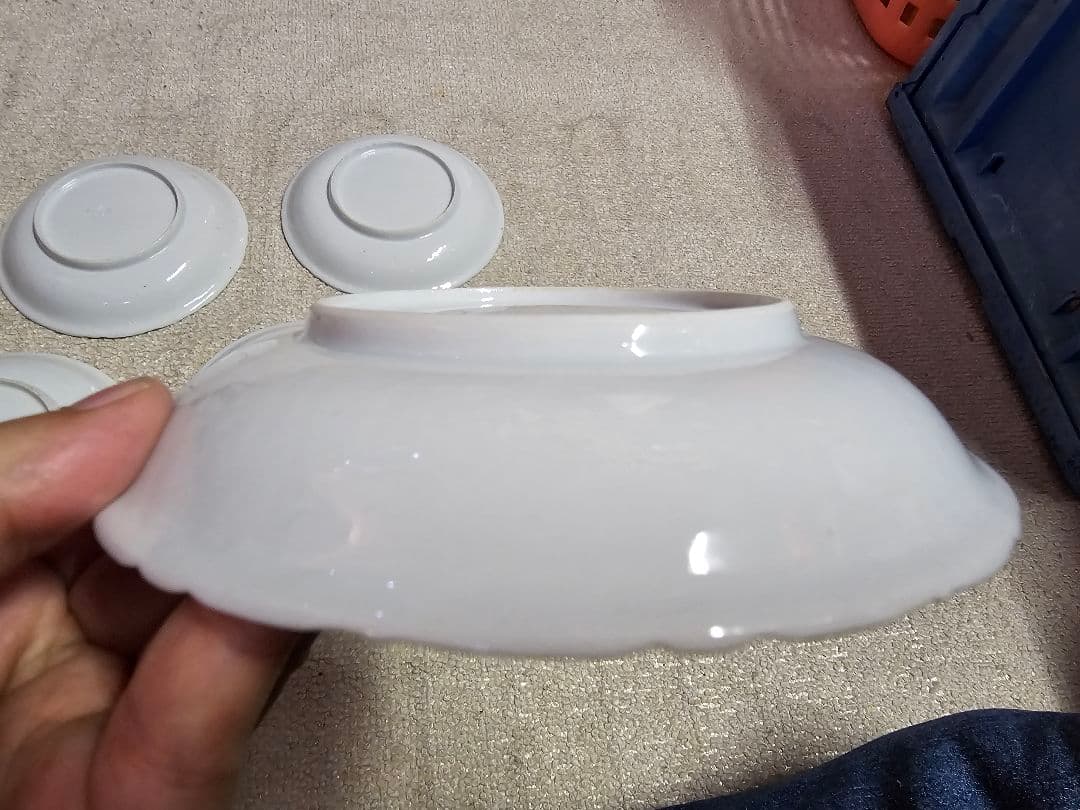 中国古美術 蔵出し品 新渡品 陽刻染付昆虫文皿 薄手 貴重な5枚組