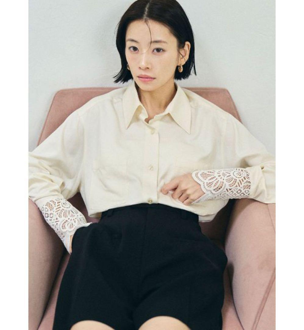 ラグナムーン　レースカフスシャツ　アイボリー