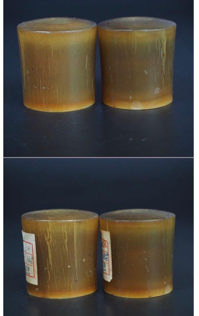 送料無料　中国古玩　清時代明角軸頭/軸先一対②