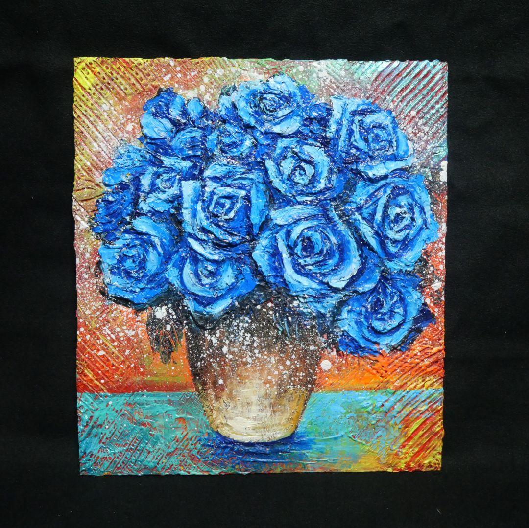 油絵 油彩 油彩画 絵 絵画【青い薔薇】